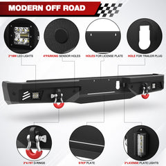 Off Road Rear Bumper Fit 2010-2018 Ram 2500 3500 Heavy Duty Bumper with Lights and D-rings
