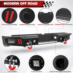 Off - road Tundra Rear Bumper Compatible with 2007 2008 2009 2010 2011 2012 2013 Toyota Tundra Pickup Truck Full Width Bumper - Longsunmotor