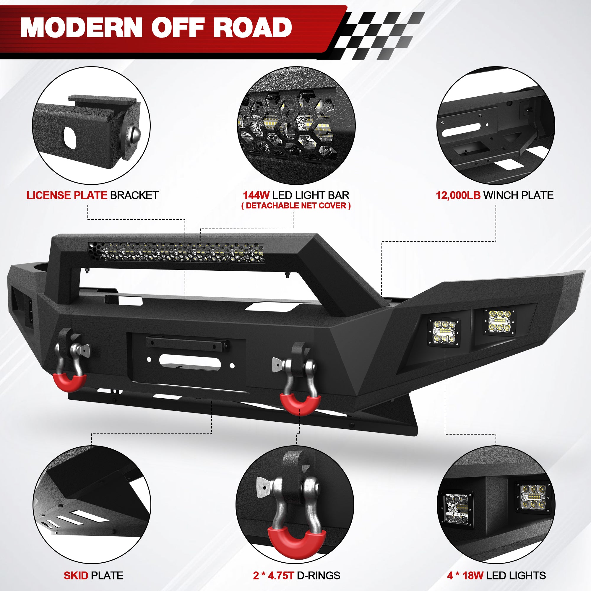 Off Road Front Bumper Fit Ram 2500 3500 2019-2025 Heavy-duty Winch Bumper Full Width Carbon Steel Powder Coated