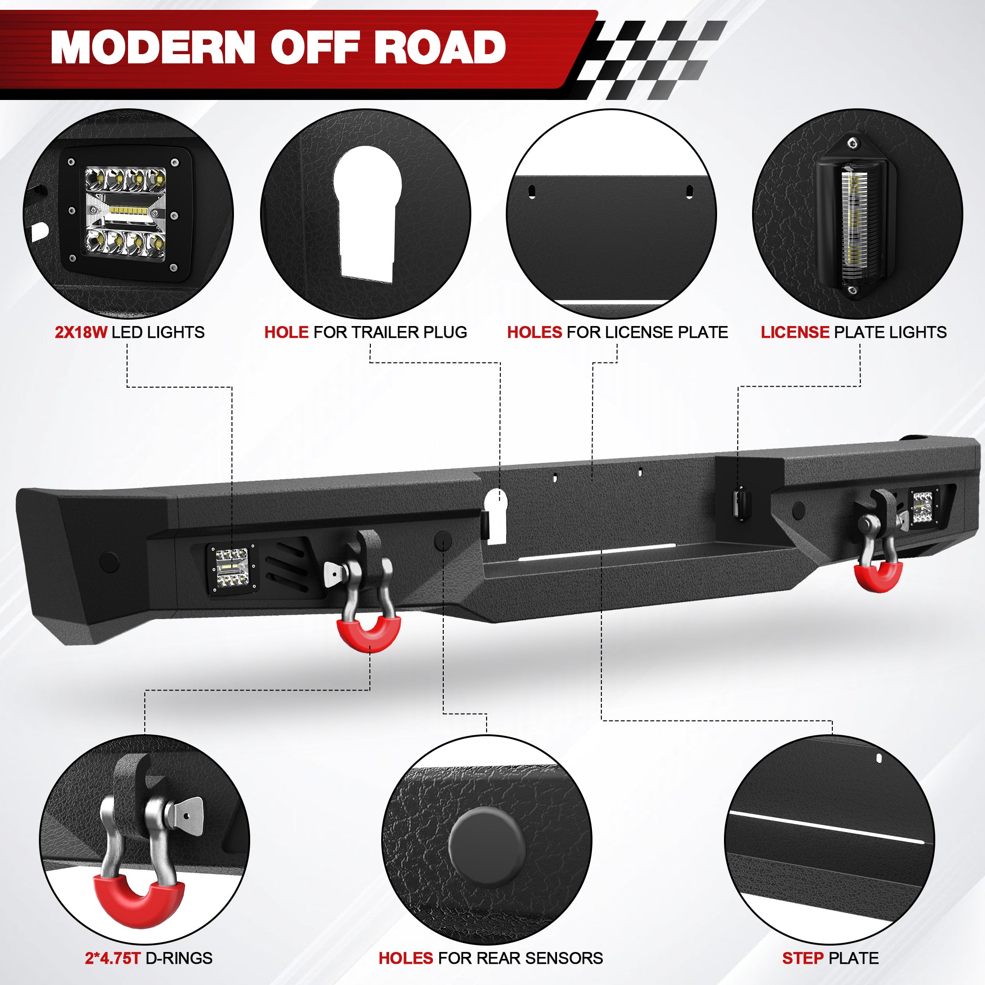 Rear Bumper Fits 2007 - 2008 - 2009 - 2010 - 2011 - 2012 - 2013 Tundra with Lights and D - rings - Longsunmotor