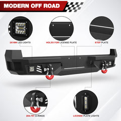 For 2005-2015 Toyota Tacoma Steel New Rear Bumper With Lights&D-Rings（Black Texture）