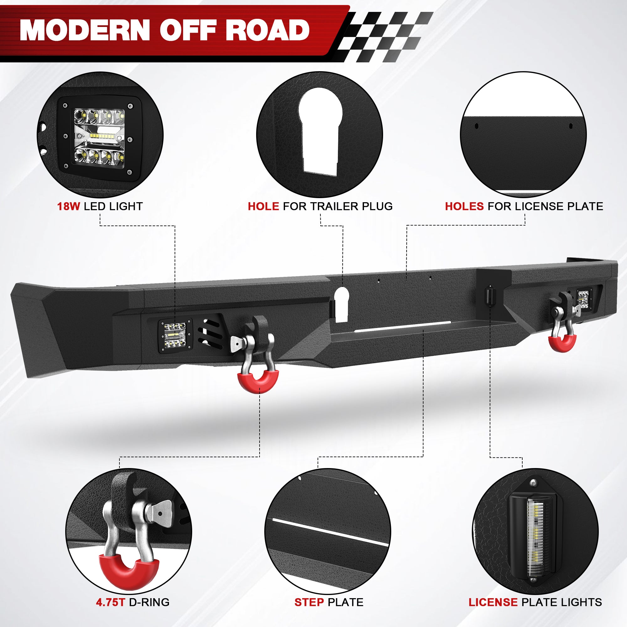 for Ram 1500 Rear Step Bumper Compatible with 2009 - 2018 Ram 1500 and 2019 - 2025 Ram 1500 Classic - Longsunmotor