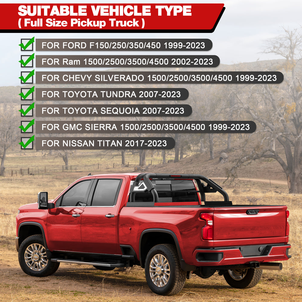 Truck Roll Bar for Full - Size Pickup Truck Adjustable No - Drill Headache Racks without Basket for Ford F - Series, Silverado, Sierra, Ram, Titan, Tundra - Longsunmotor