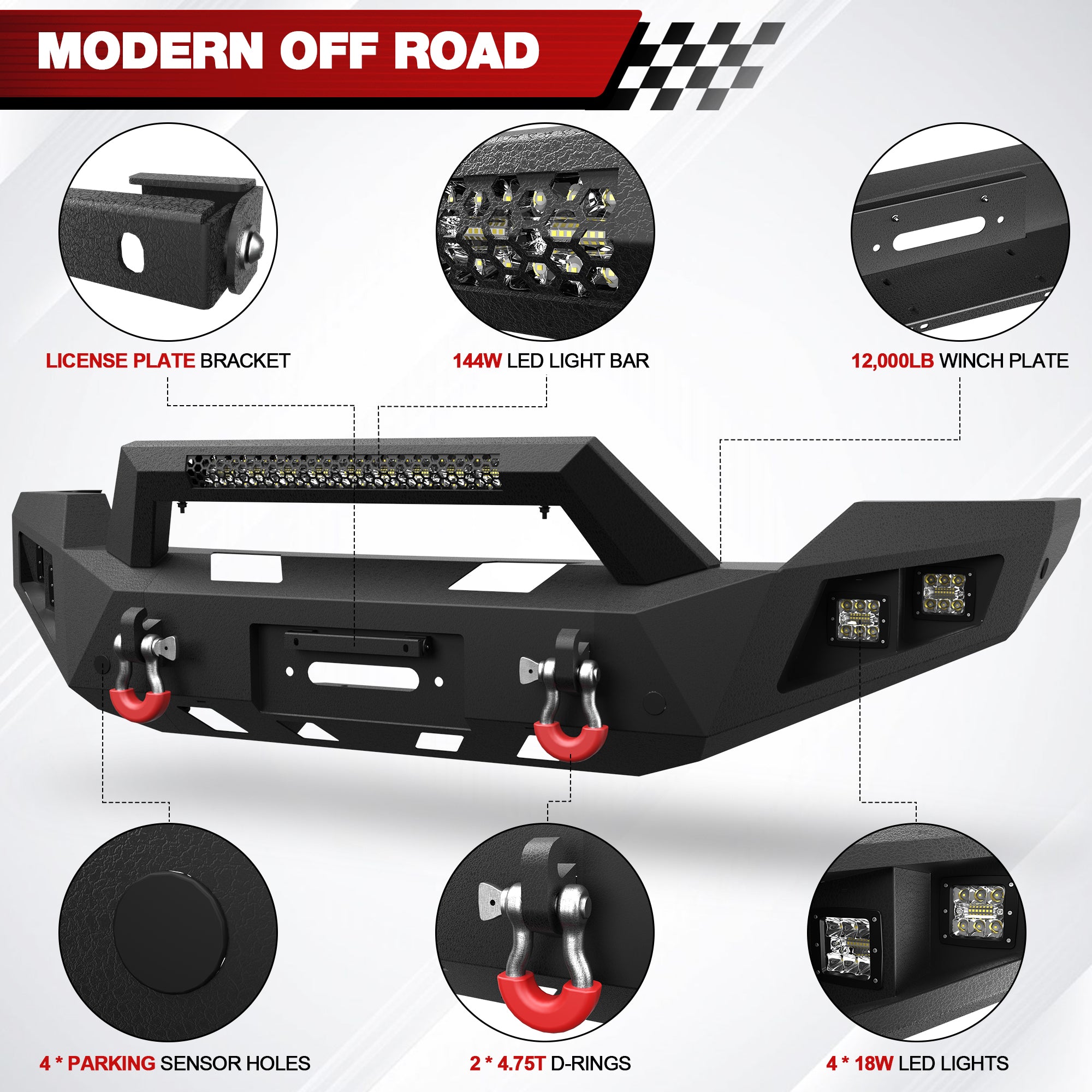 Steel Front Bumper Compatible with 2011 2012 2013 2014 2015 2016 Ford F250 F350 F450 with Winch Plate and LED Lights and D-Ring
