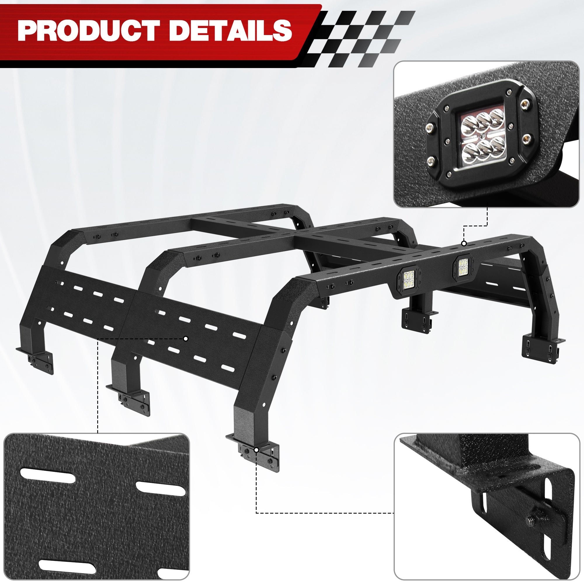Truck Rack for Full-Size Trucks Without Bed Rails 17.3" Truck Rack Compatible with 2002-2022 Dodge Ram 1500, 2014-2022 Chevy Silverado 1500, 2015-2022 Ford F-150, 2007-2013 Toyota Tundra