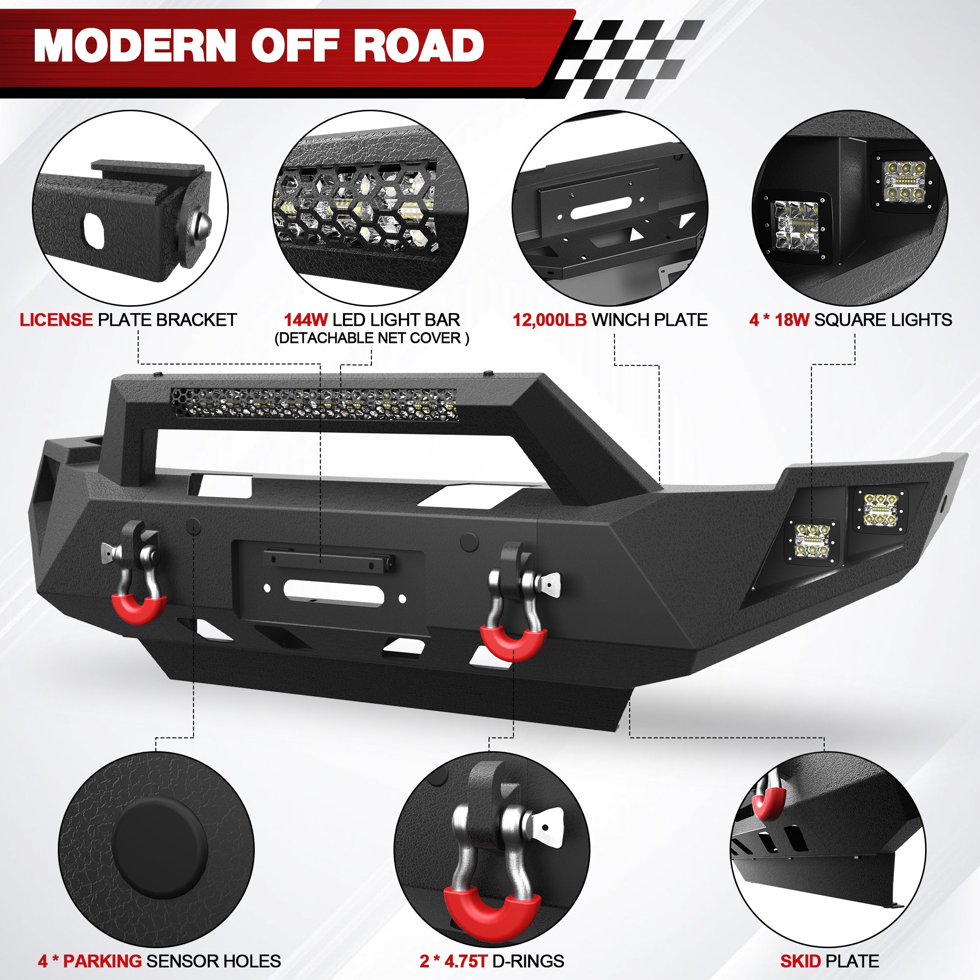 For 2010-2018 Ram 2500/3500 Steel Front Bumper Heavy-duty Bumper with Skid Plate