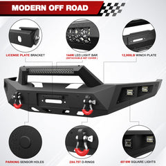 For Titan Pickup Truck Full Width Front Bumper Compatible with 2016-2025 Nissan Titan (Excluding Titan XD) with LED Lights, Winch Plate, Sensor Holes & D-rings