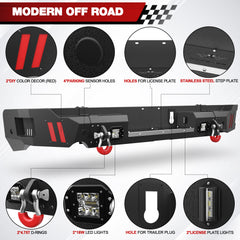 Ram Rear Bumper for 2019 2020 2021 2022 2023 2024 2025 Ram 1500 Solid Steel Offroad Back Bumper w/LED Lights (Exclude Classic) - Longsunmotor
