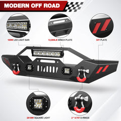 Front Bumper Compatible with 2007 - 2018 Jeep Wrangler JK JKU, 2019 - 2024 Jeep Wrangler JL/JLU & 2020 - 2024 Jeep Gladiator JT W/Winch Plate & Lights D - rings - Longsunmotor