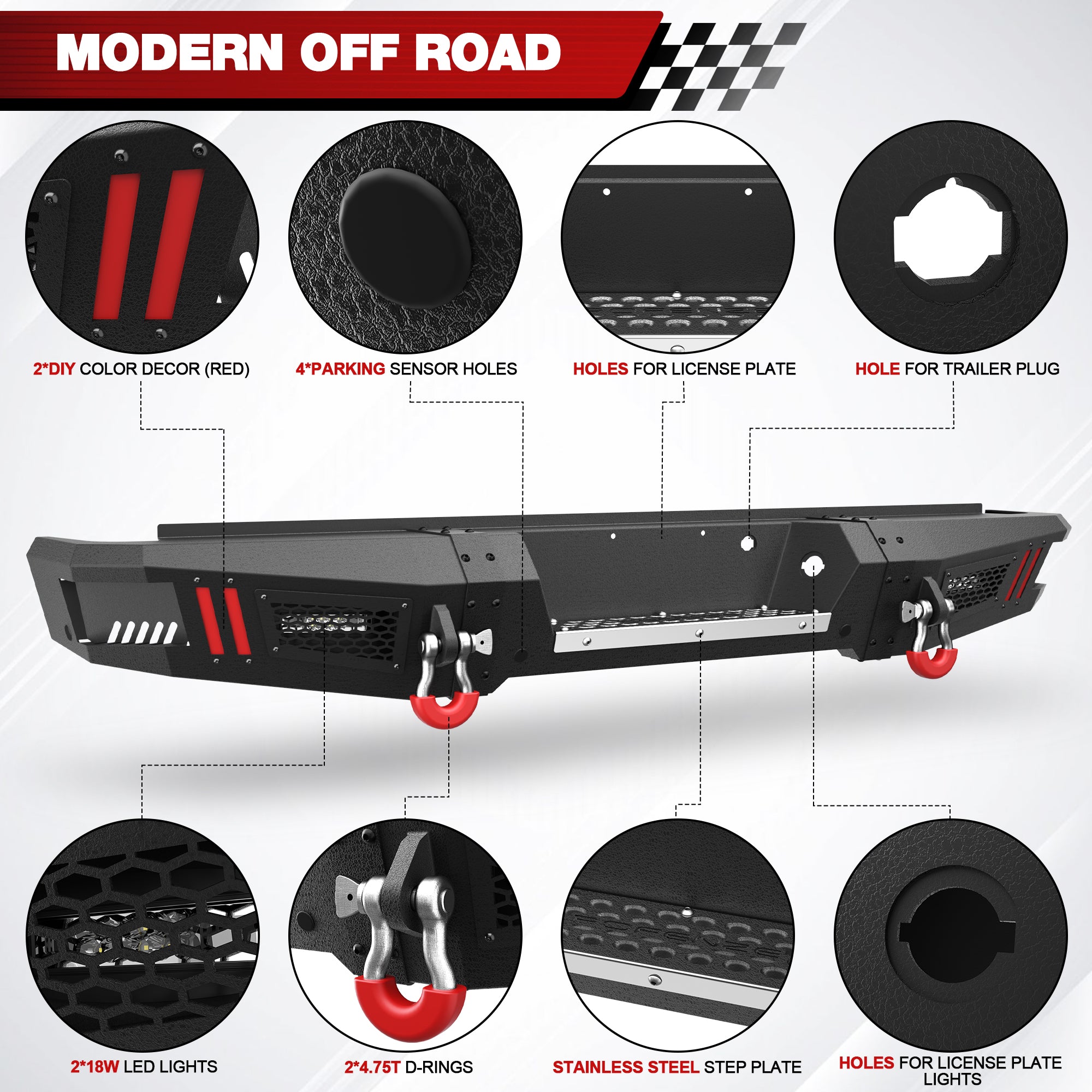 F150 Rear Bumper for 2009 2010 2011 2012 2013 2014 Ford F150 (Exclude Raptor) Full-Width Offroad Bumper Solid Steel