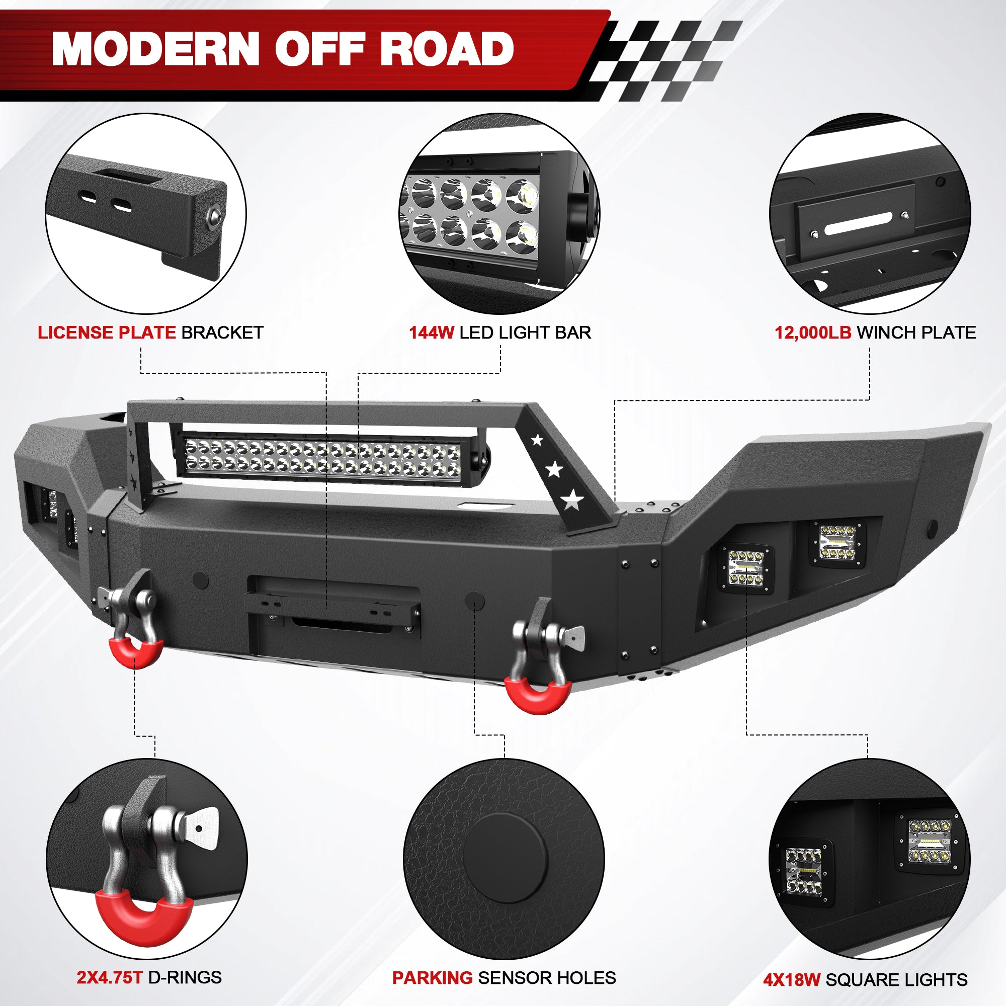 for Sierra 2500 3500 Front Bumper Compatible with 2015-2016-2017-2018-2019 GMC Sierra 2500 3500 HD Pickup Truck Bumper with Winch Plate, Lights, Sensor Holes, License Plate Bracket & D-rings