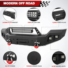 for Sierra 2500 3500 Front Bumper Compatible with 2015-2016-2017-2018-2019 GMC Sierra 2500 3500 HD Pickup Truck Bumper with Winch Plate, Lights, Sensor Holes, License Plate Bracket & D-rings