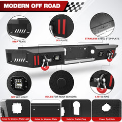 F150 Rear Bumpers Compatible with 2015 - 2025 Ford F150 F - 150 with Sensor Holes, LED Lights & D - rings - Longsunmotor