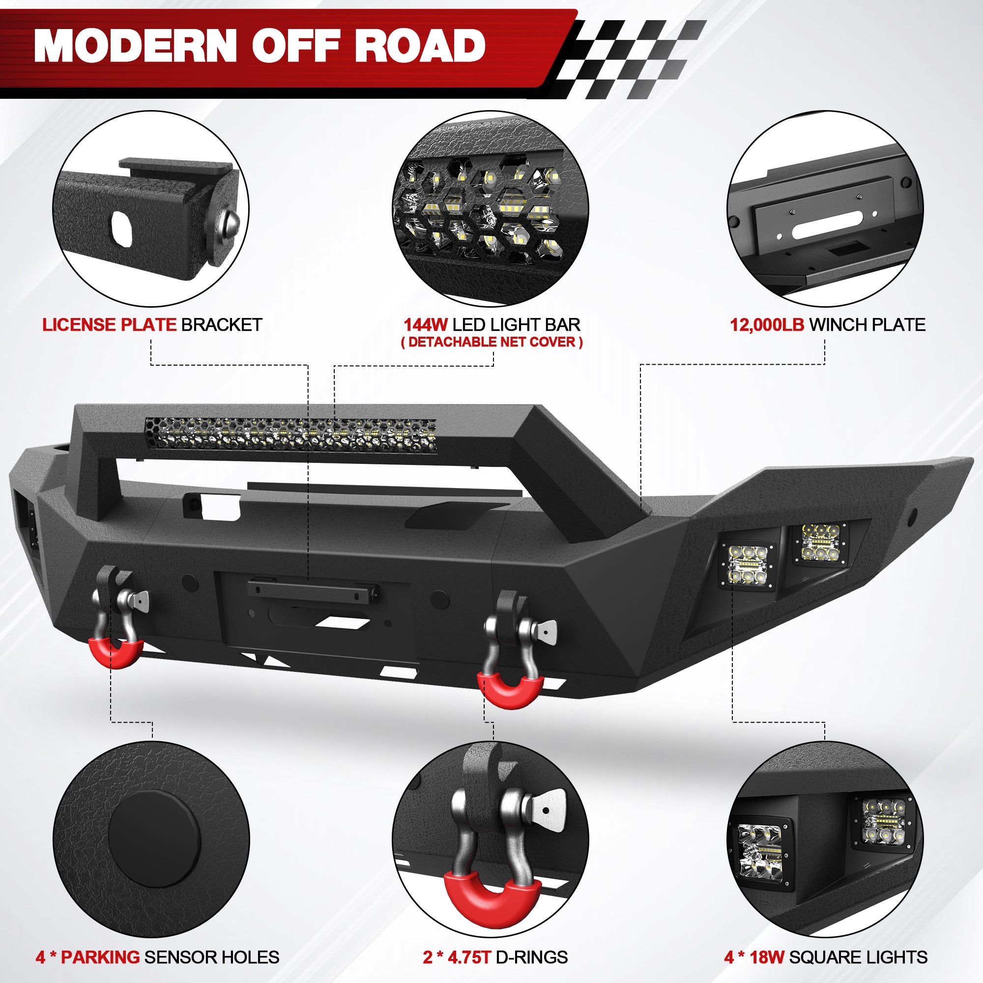 for Ram 1500 Front Bumper Compatible with 2006 2007 2008 Dodge Ram 1500 Pickup Truck Bumper with Winch Plate (Excluding Mega Cab)