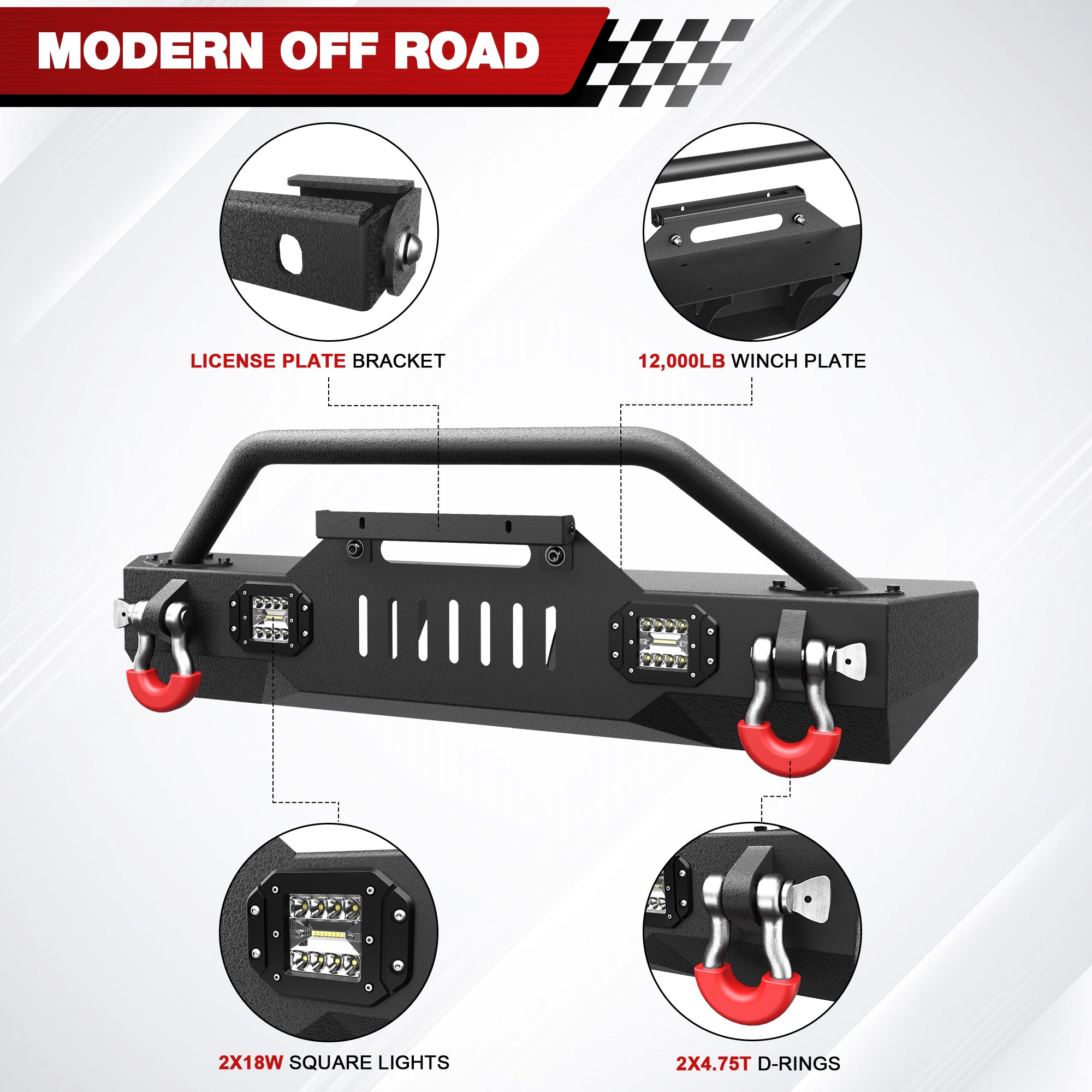 for Jeep JK Front Bumpers Compatible with 2007-2018 Jeep Wrangler JK JKU, 2019-2025 Jeep Wrangler JL/JLU & 2020-2025 Jeep Gladiator JT