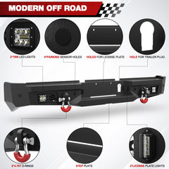 Off Road Rear Bumper Fit 2019-2025 Dodge Ram 2500 3500 Heavy Duty Steel Step Bumper