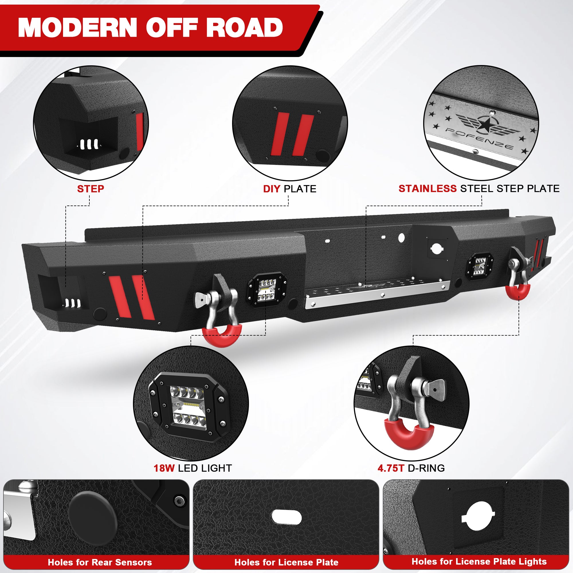 for F250 F350 F450 Rear Step Bumper Compatible with 1999 - 2016 Ford F250 F350 F450 Super Duty Pickup Truck Bumper with Lights & D - rings - Longsunmotor