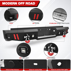 for F250 F350 F450 Rear Step Bumper Compatible with 1999 - 2016 Ford F250 F350 F450 Super Duty Pickup Truck Bumper with Lights & D - rings - Longsunmotor