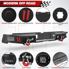 Rear Bumpers Compatible with 2014 2015 2016 2017 2018 2019 2020 2021 Toyota Tundra with Sensor Holes, LED Lights & D-rings