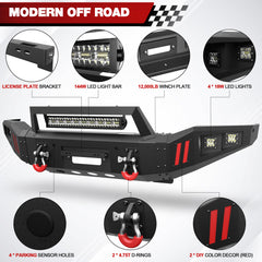 For 2007 - 2013 Toyota Tundra and 2011 - 2016 Toyota Sequoia Steel Front Bumper With Winch Plate&Lights (Black Texture) - Longsunmotor