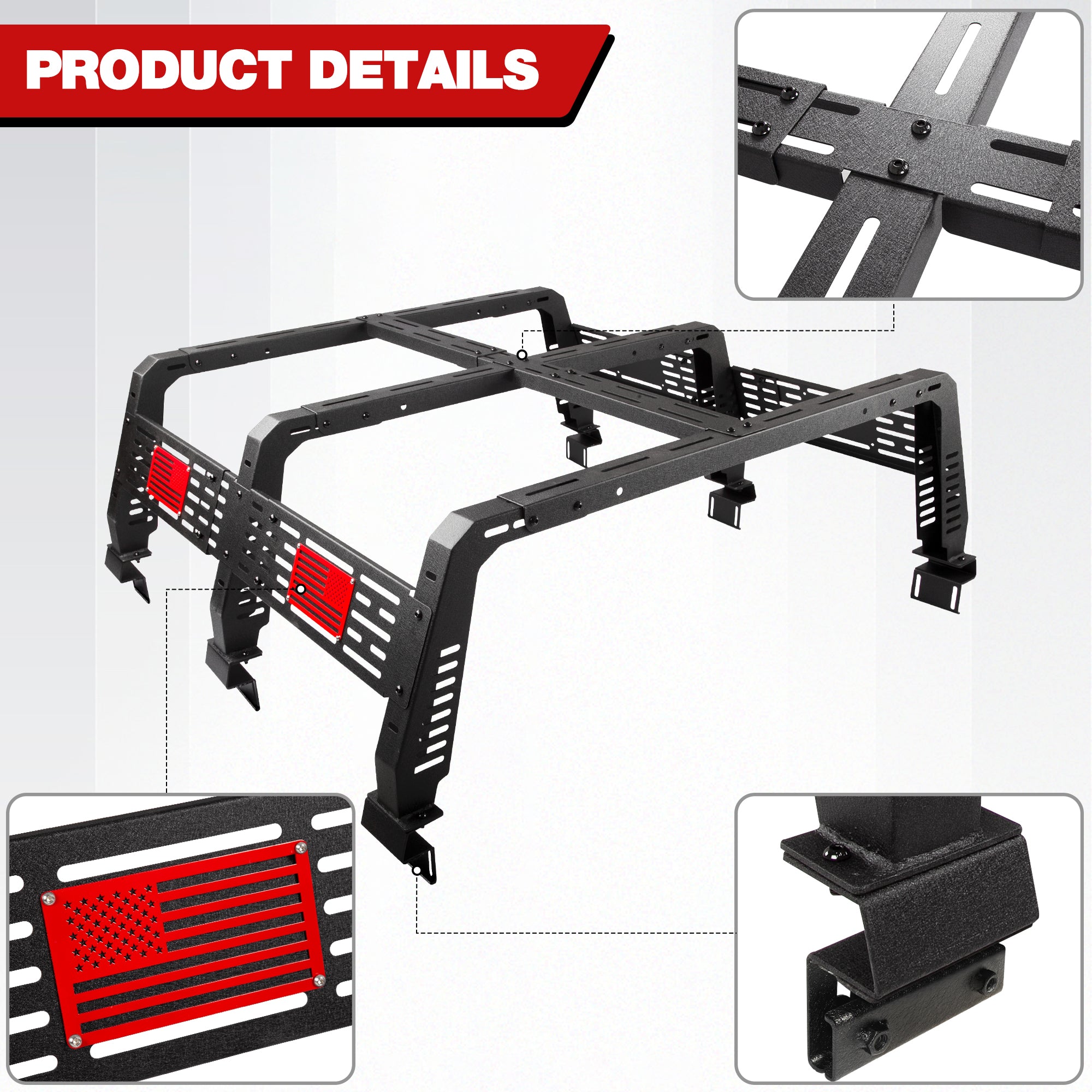 Overland Truck Bed Rack for Full-Size Trucks Compatible with 2002-2025 Dodge Ram 1500, 2014-2025 Chevy Silverado 1500, 2007-2013 Tundra Heavy-Duty Steel Truck Rack without Factory Bed Rails