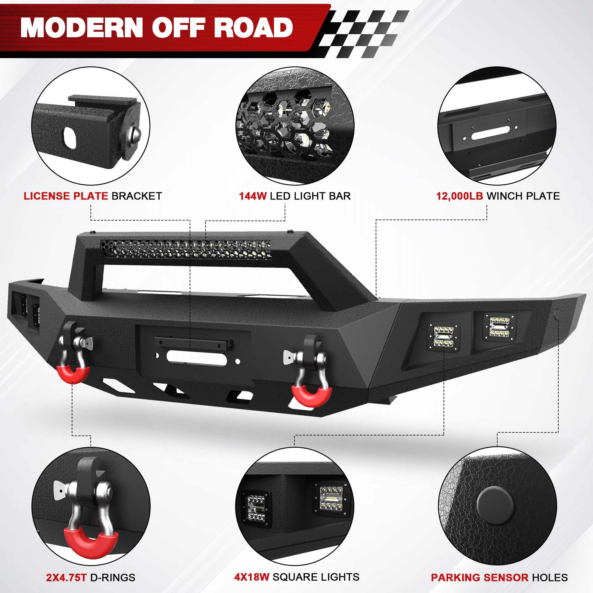 Tundra Front Bumper Steel Winch Bumper for Toyota Tundra 2014 2015 2016 2017 2018 2019 2020 2021 - Longsunmotor