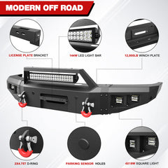 for F250 F350 F450 Front Bumper Compatible with 2017 2018 2019 2020 2021 2022 Ford F250 F350 F450 Super Duty with Winch Plate, LED Lights & D-rings, License Plate Bracket, Sensor Holes (Textured Black)