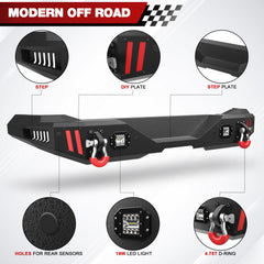 Off Road Bronco Rear Bumper Fit for Ford Bronco 2021 2022 2023 2024 2025 (Not for Sport or Raptor) Full Width Steel Rear Bumper with Lights and D-rings