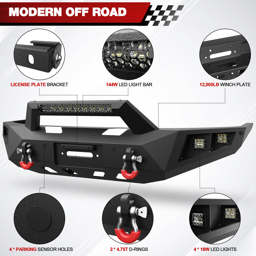 For Titan XD Front Bumper Compatible with 2016 - 2025 Nissan Titan XD with LED Lights, Winch Plate & D - rings - Longsunmotor