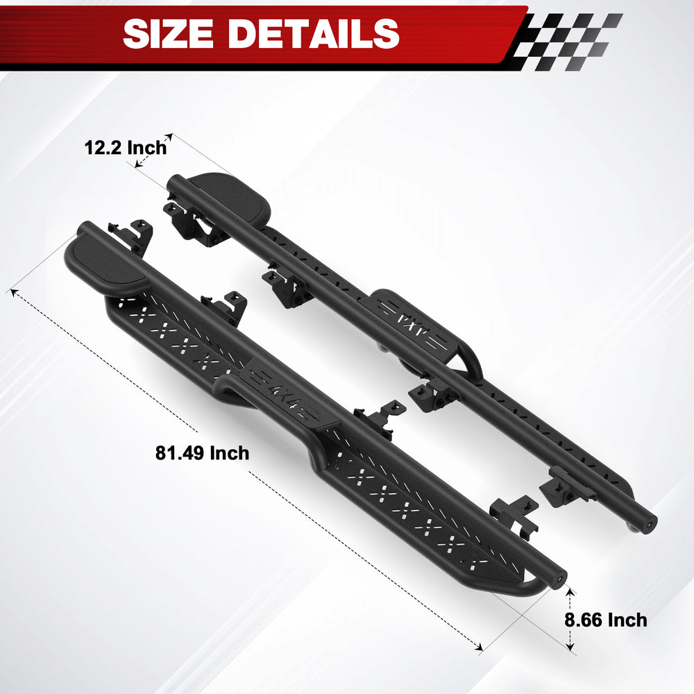 Running Boards Compatible with 2020 - 2025 Jeep Gladiator JT 4 Doors, Two Stairs Design Side Steps Heavy - Duty Steel Nerf Bars Bolt - on Installation - Longsunmotor