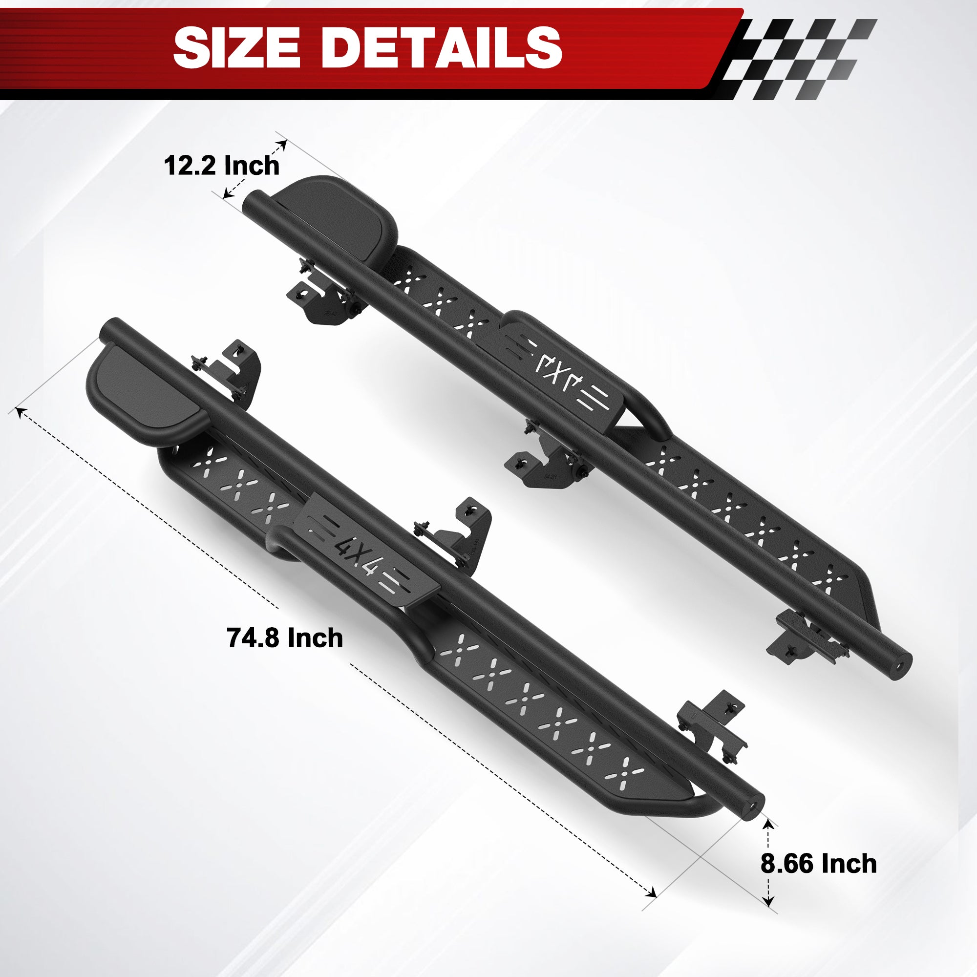 Running Boards Side Steps Compatible with 2018-2025 Jeep Wrangler JL 4 Doors Black Carbon Steel Nerf Bars