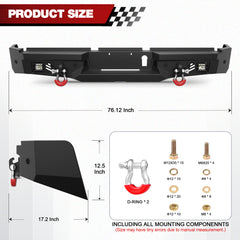 Off Road Rear Bumper Fit 2019-2025 Dodge Ram 2500 3500 Heavy Duty Steel Step Bumper