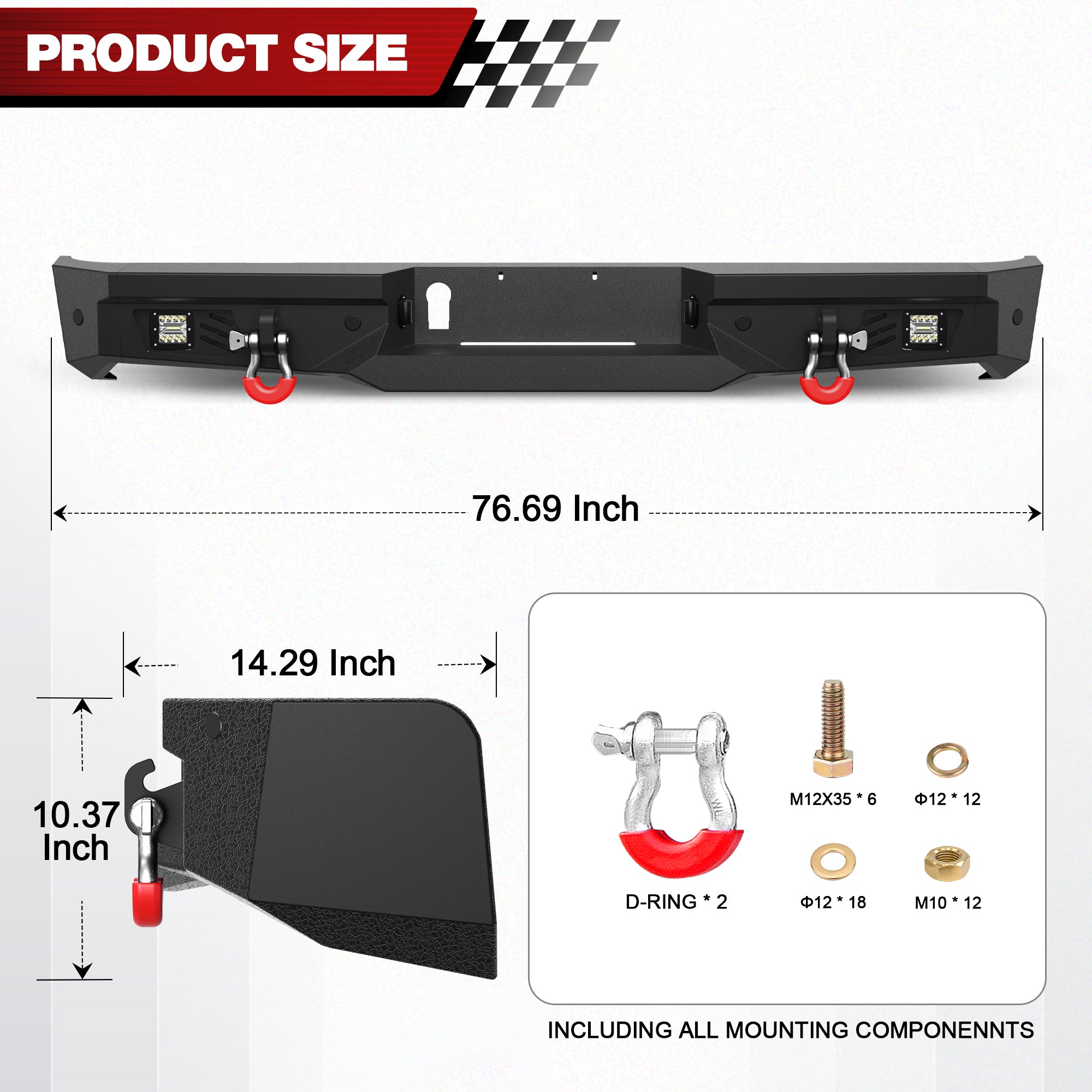 Rear Bumper Fits 2007 - 2008 - 2009 - 2010 - 2011 - 2012 - 2013 Tundra with Lights and D - rings - Longsunmotor
