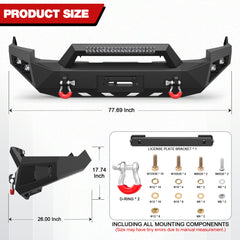 for Ram 1500 Front Bumper Compatible with 2009 2010 2011 2012 Dodge Ram 1500 Pickup Truck Bumper with Winch Plate, Sensor Holes & D-rings, Black