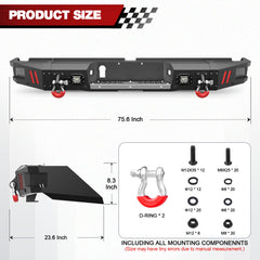 Rear Bumpers Compatible with 2014 2015 2016 2017 2018 2019 2020 2021 Toyota Tundra with Sensor Holes, LED Lights & D-rings