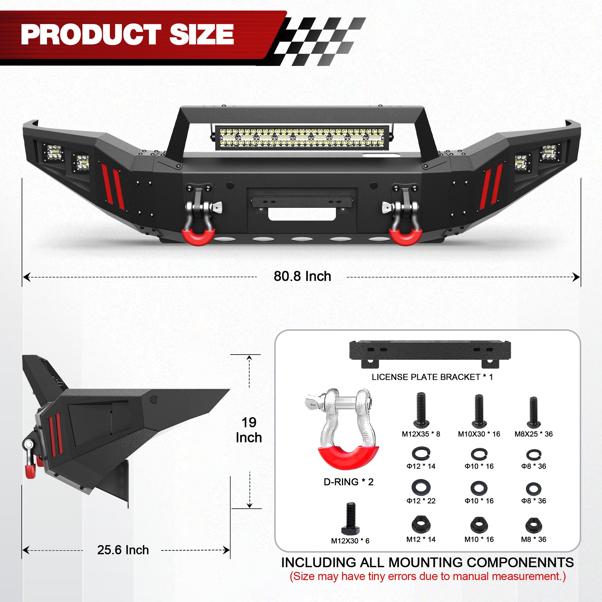 For 2007 - 2013 Toyota Tundra and 2011 - 2016 Toyota Sequoia Steel Front Bumper With Winch Plate&Lights (Black Texture) - Longsunmotor