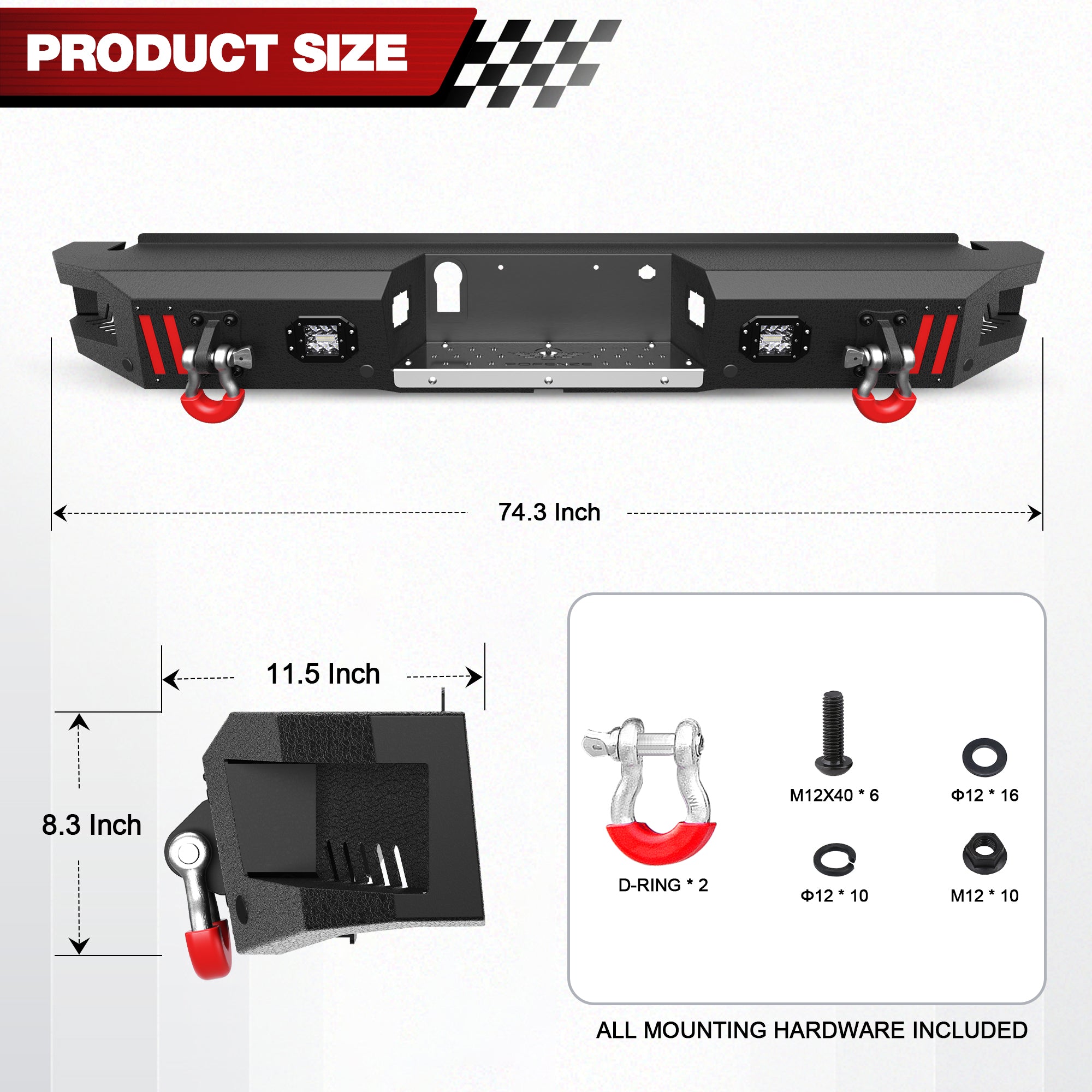 F150 Rear Bumpers Compatible with 2015 - 2025 Ford F150 F - 150 with Sensor Holes, LED Lights & D - rings - Longsunmotor
