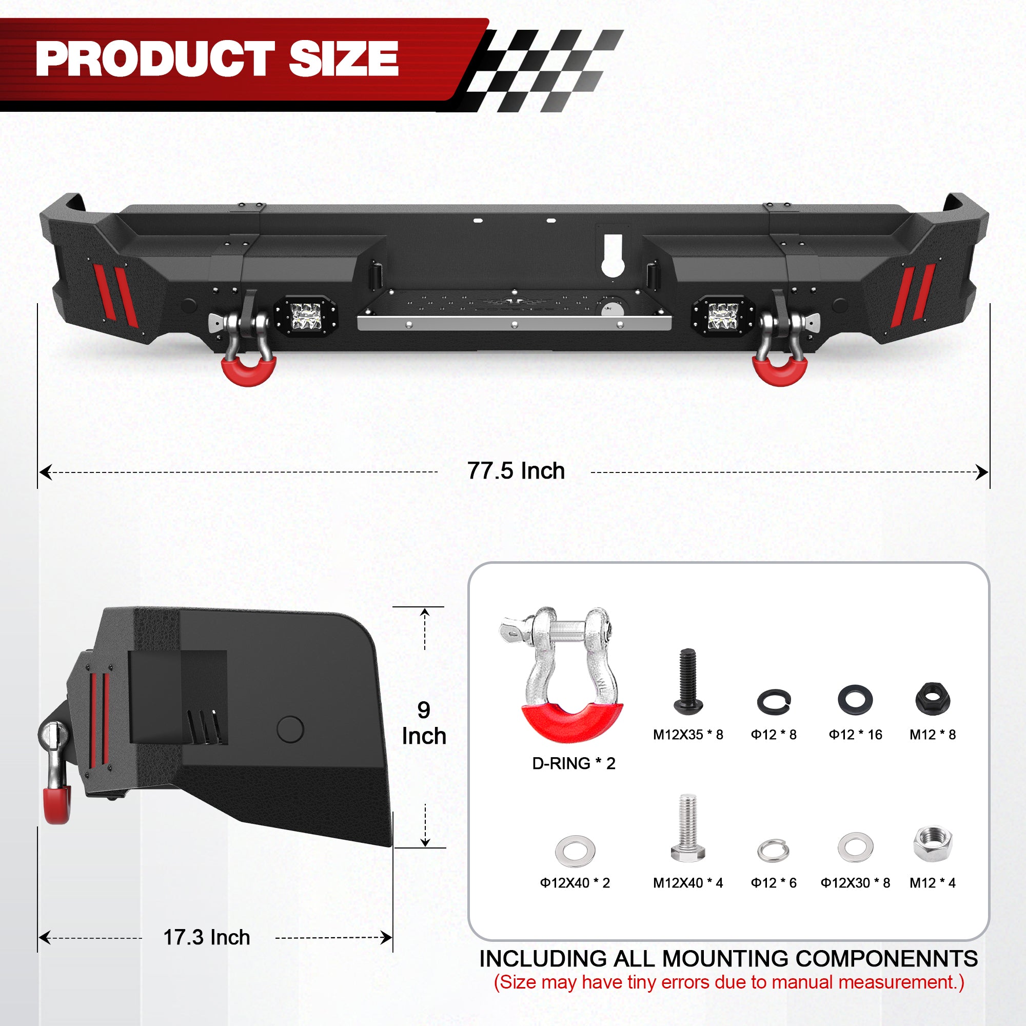Ram Rear Bumper for 2019 2020 2021 2022 2023 2024 2025 Ram 1500 Solid Steel Offroad Back Bumper w/LED Lights (Exclude Classic) - Longsunmotor