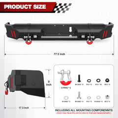 Ram Rear Bumper for 2019 2020 2021 2022 2023 2024 2025 Ram 1500 Solid Steel Offroad Back Bumper w/LED Lights (Exclude Classic) - Longsunmotor