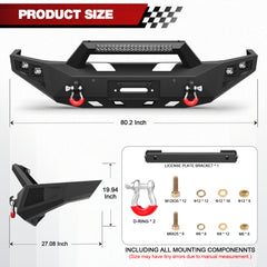 For Titan Pickup Truck Full Width Front Bumper Compatible with 2016-2025 Nissan Titan (Excluding Titan XD) with LED Lights, Winch Plate, Sensor Holes & D-rings