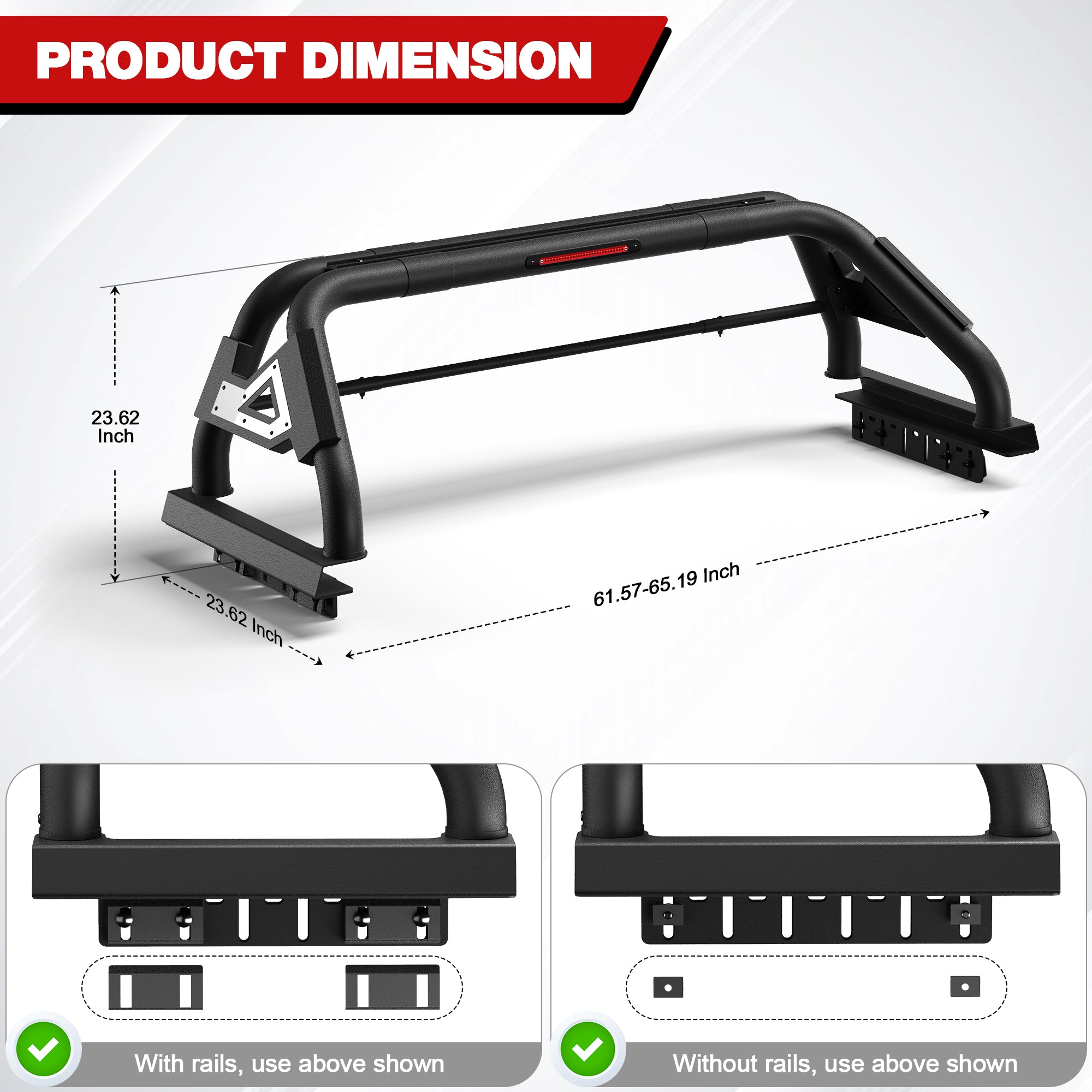 Truck Roll Bar for Full - Size Pickup Truck Adjustable No - Drill Headache Racks without Basket for Ford F - Series, Silverado, Sierra, Ram, Titan, Tundra - Longsunmotor