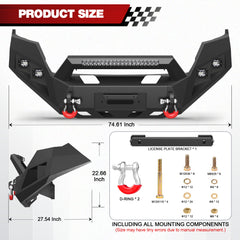 Tacoma Front Bumper Assembly Compatible with 2016-2017-2018-2019-2020-2021-2022-2023 Toyota Tacoma 3rd Gen w/LED Light & D-ring & Winch Plate