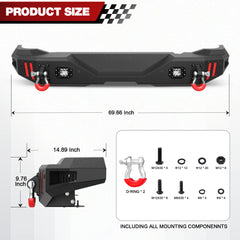 Off Road Bronco Rear Bumper Fit for Ford Bronco 2021 2022 2023 2024 2025 (Not for Sport or Raptor) Full Width Steel Rear Bumper with Lights and D-rings