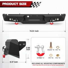 For 1999-2016 F250 Rear Bumper for 1999-2016 Ford F250 F350 Pickup Trucks Heavy Duty Steel Offroad Bumper with LED Lights and D-Ring Mounts