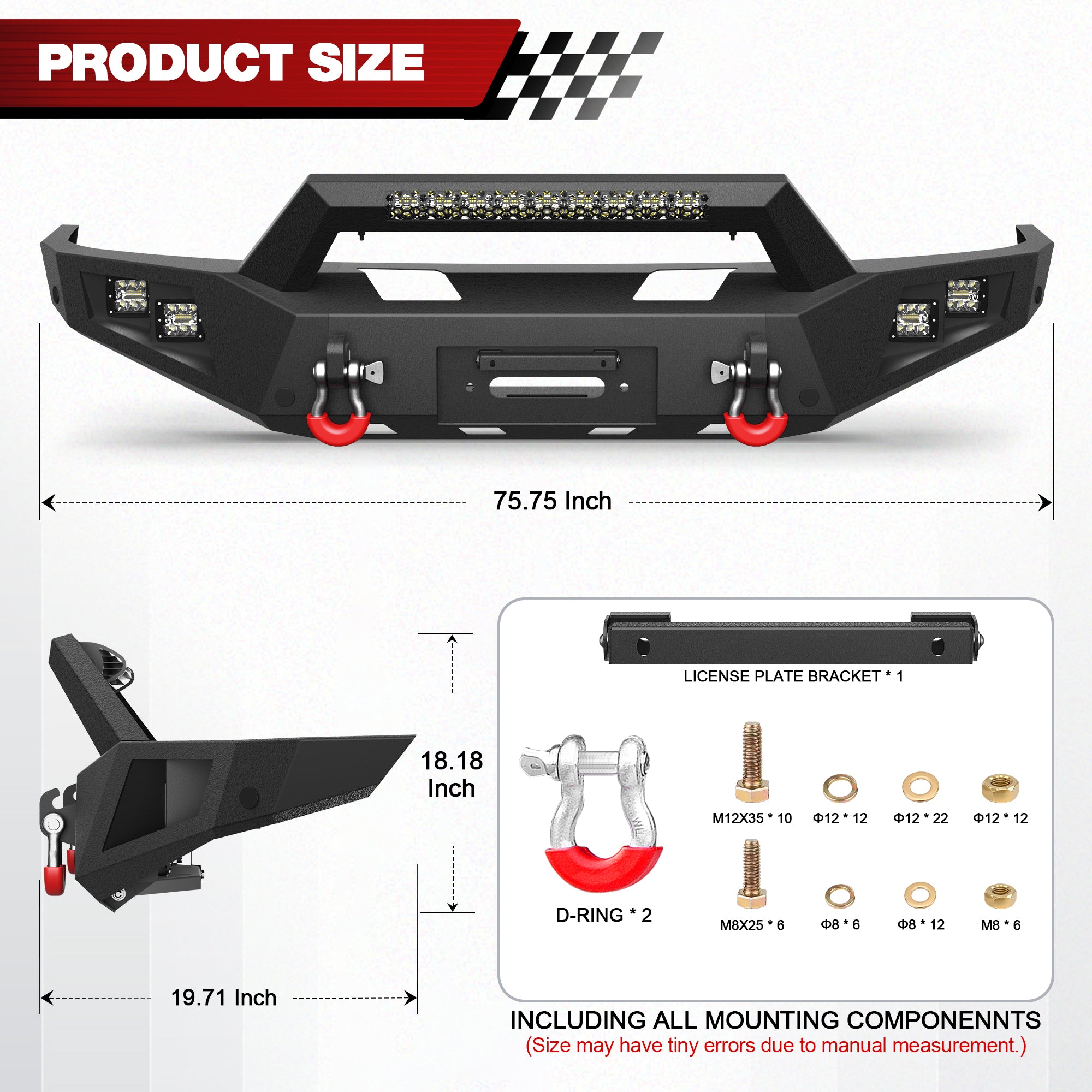 For F250 F350 F450 Front Bumper Compatible with 1992 1993 1994 1995 1996 1997 Ford F250 F350 F450 Super Duty