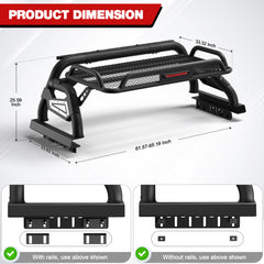 Longsun Truck Roll Bar with Basket for Full - Size Pickup Truck Headache Racks Compatible with Ford F150/250/350, Silverado, Sierra, Ram, Titan, Tundra - Longsunmotor