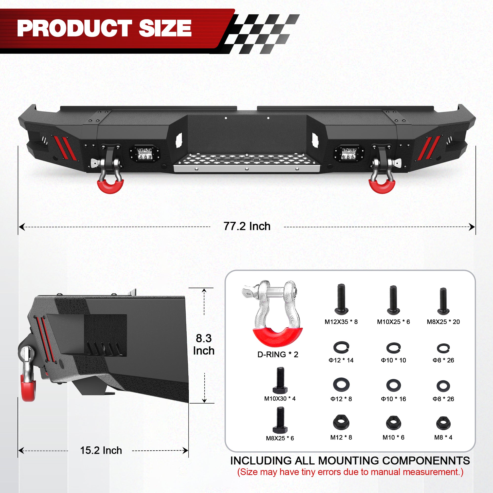 Off - road Tundra Rear Bumper Compatible with 2007 2008 2009 2010 2011 2012 2013 Toyota Tundra Pickup Truck Full Width Bumper - Longsunmotor