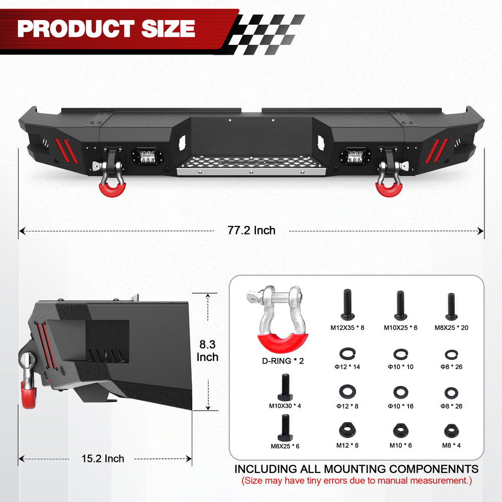 Off - road Tundra Rear Bumper Compatible with 2007 2008 2009 2010 2011 2012 2013 Toyota Tundra Pickup Truck Full Width Bumper - Longsunmotor