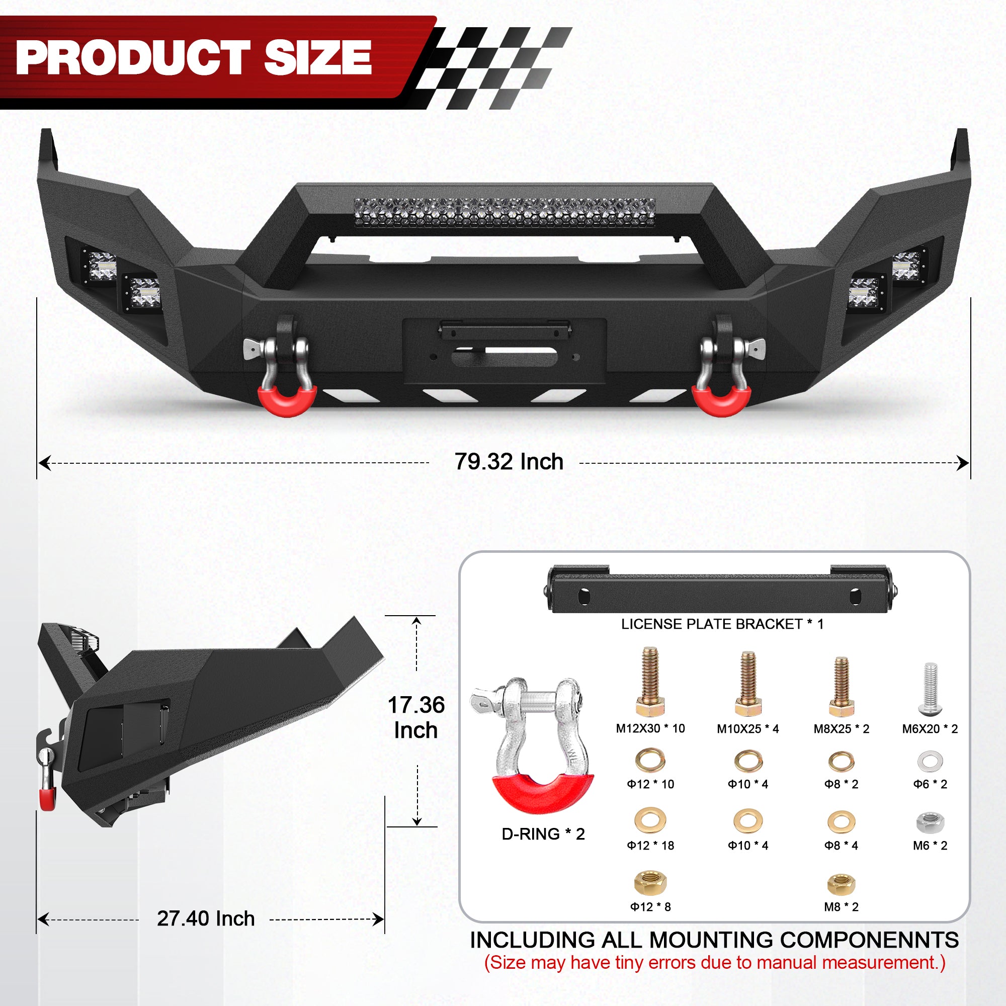For Ram 1500 Front Bumper Compatible with 2013-2018 Ram 1500 (Exclude Rebel) and 2019-2024 Ram 1500 Classic (Exclude Warlock)