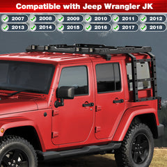 for JK Roof Rack Hard Top Cargo Basket with Ladder & 4 LED Lights Compatible with 2007-2018 Jeep Wrangler JK JKU Unlimited 4 Doors
